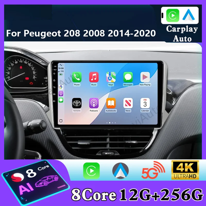 Android para Peugeot 2008 208 Serie 2012 2013 2014 - 2020 Carplay Auto Stereo BT video Radio para coche Navegación Reproductor Multimedia