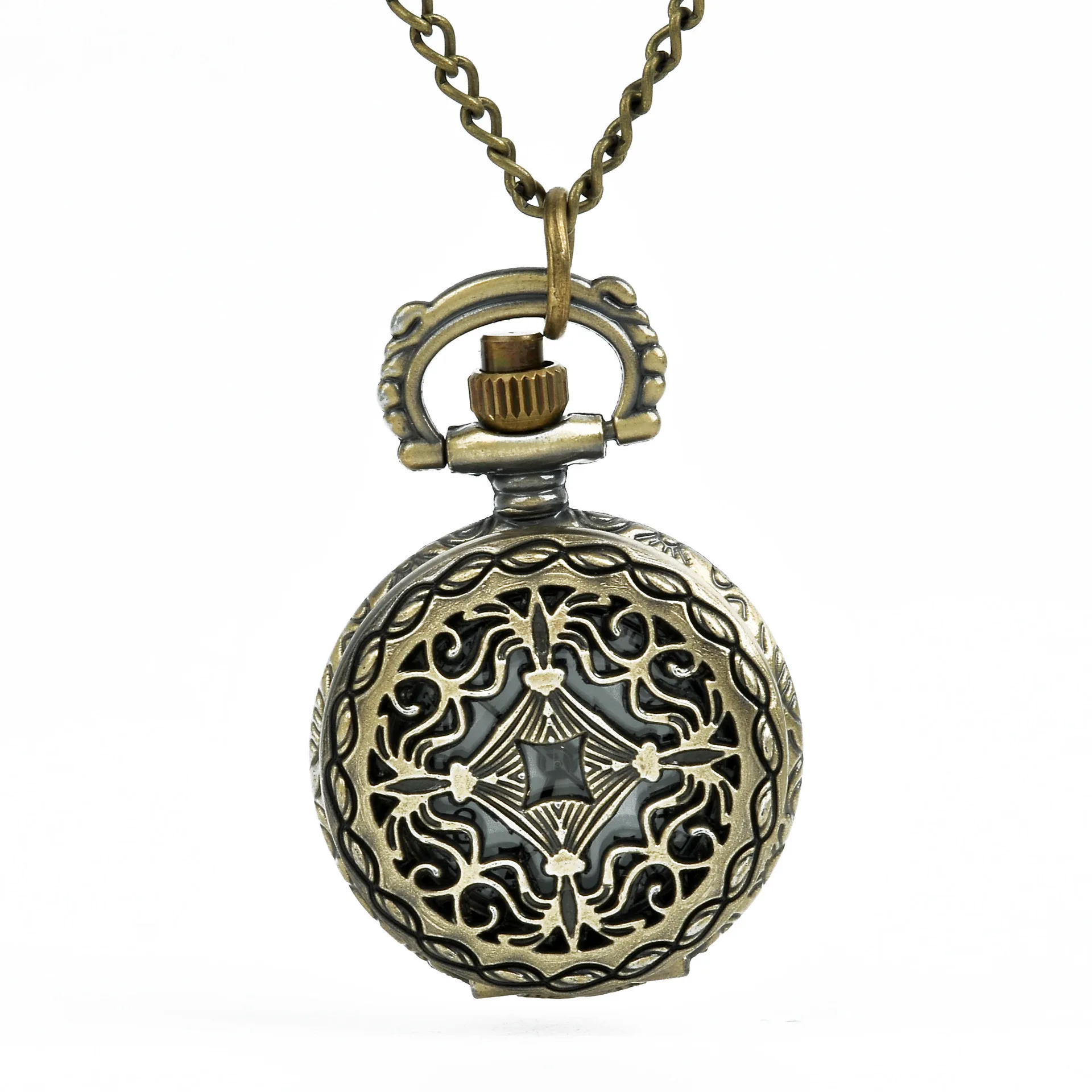 Vintage Small Quartz Pocket Watch for Men Women Bronze Roman Numerals Case Fob Chain Pendant Necklace Clock for Collection Gift