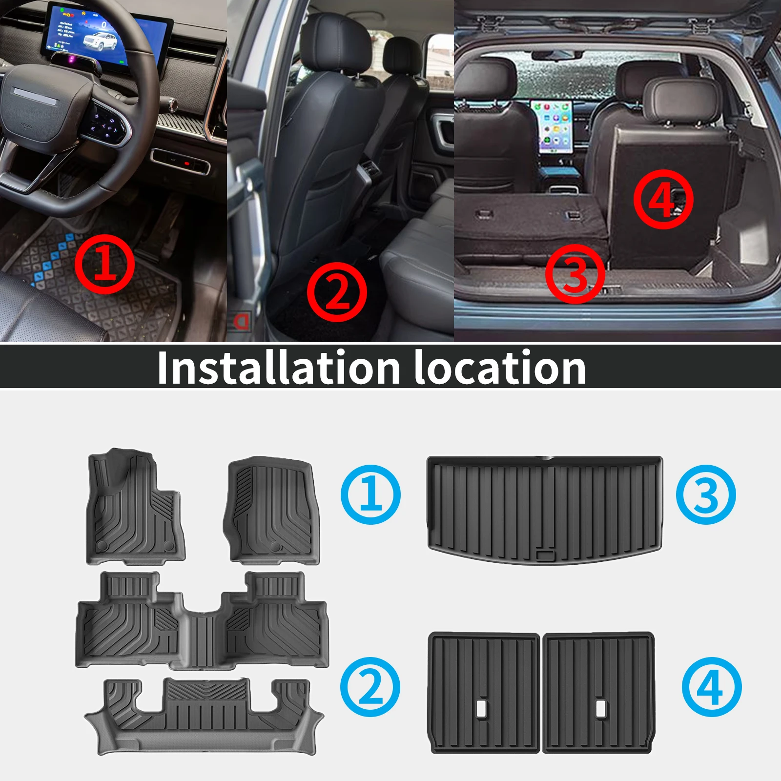 for Ford Explorer 2020 2021 2022 2023 2024 2025 2026  6 Seats  LHD Durable TPE Car Floor & Trunk Mats, Non-Slip Easy Clean view 2