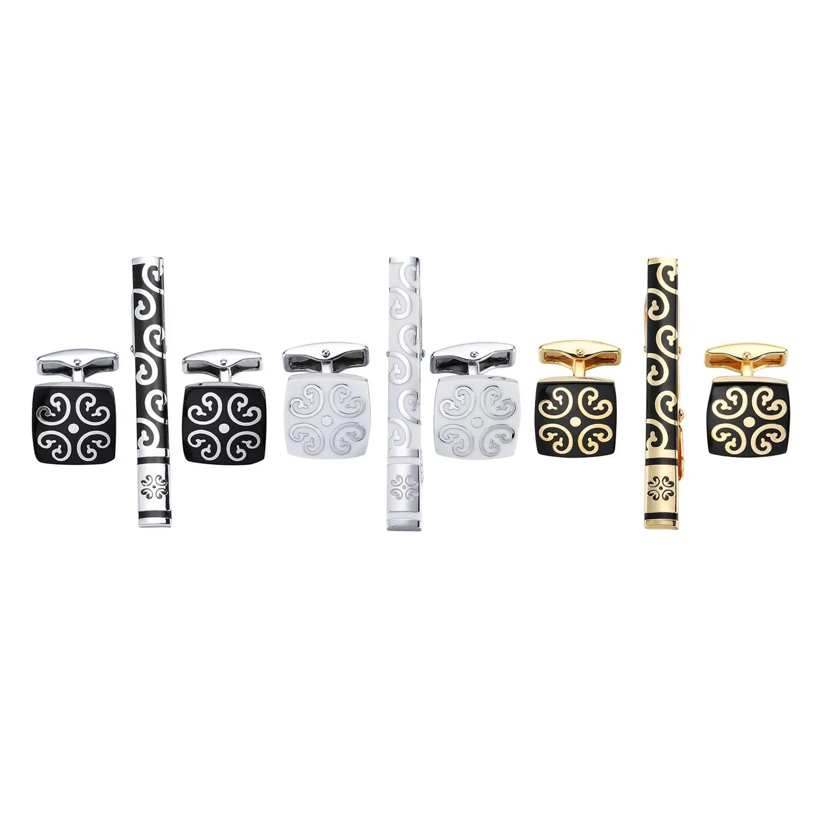 Elegant Metal Necktie Tie Bar Pinch Clasp Men's Cufflinks for Wedding Anniversary, Business, Meeting and Daily Life