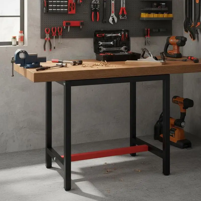 Table de travail, rouge et noir, 70x50x79 cm, métal