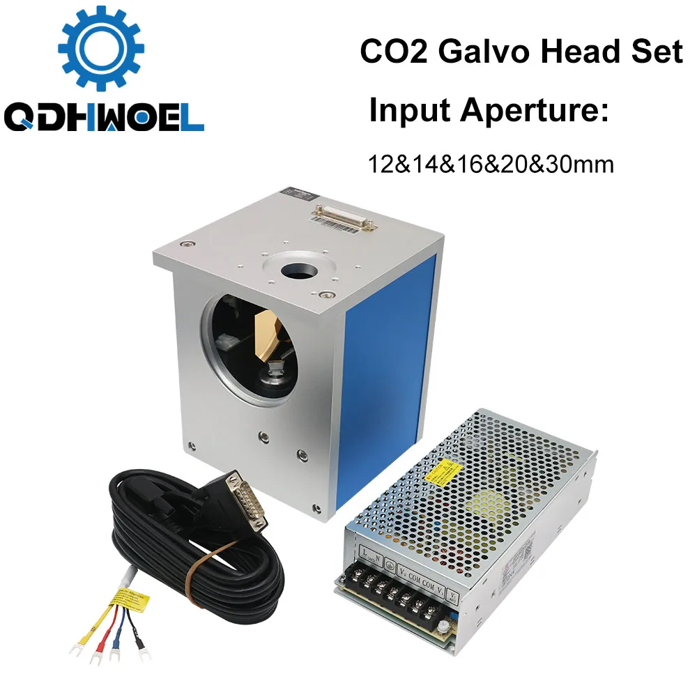 QDHWOEL  CO2 Laser Scanning Galvo Head 10.6um Input Aperture 12mm 14mm 16mm 20mm 30mm Galvanometer Scanner with Power Supply