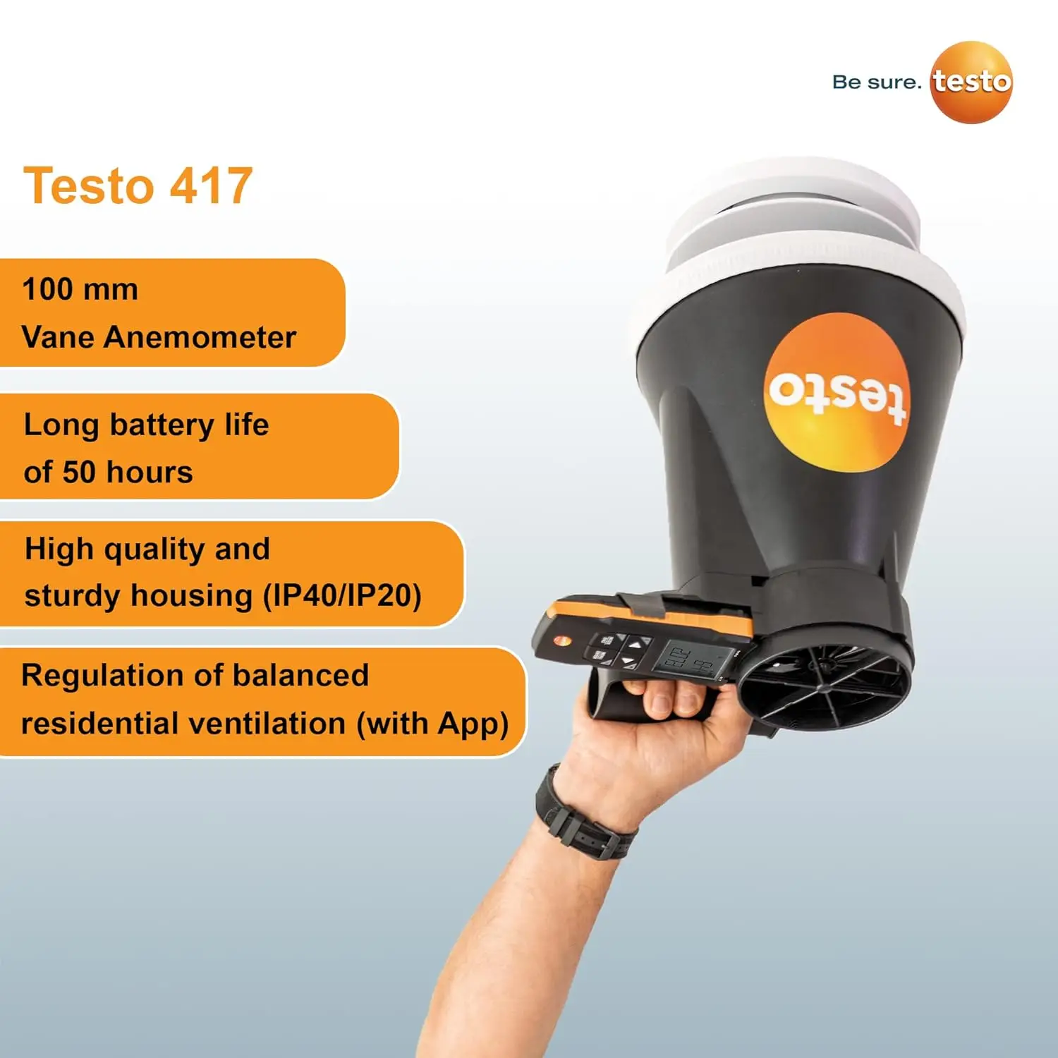 Anemometer Set with Measurement Funnels – Handheld Airflow Meter for Air Velocity, and Temperature at Air Inlets and Outlets