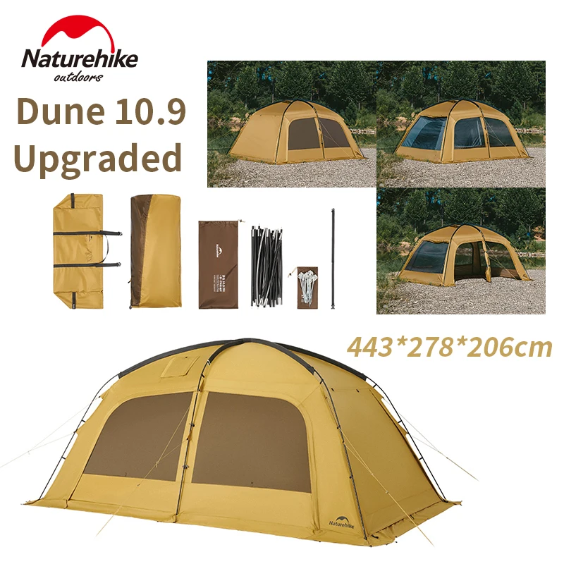Tienda Naturehike Dune 10.9 mejorada 35,36 ㎡ Gran espacio 1 habitación 1 salón impermeable PU10000mm con sombrilla de chimenea tienda de campaña para 4-8 personas