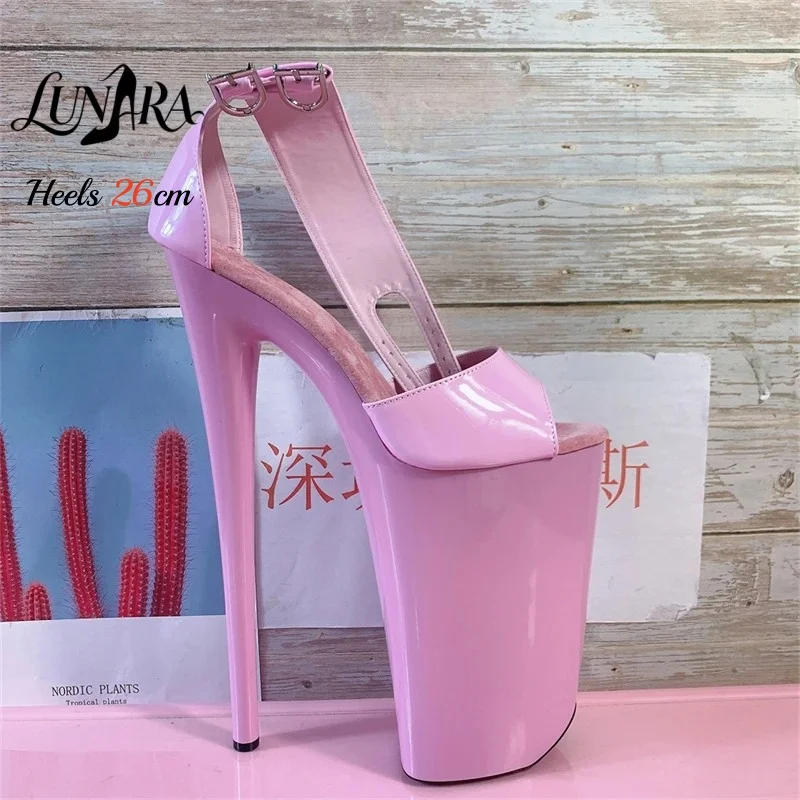 26cm/10Inch Pink Patent Extreme High Heel Sandals Ankle Strap Open Toe Adjustable Buckle Non-slip Sexy Nightclub Ladies view 4