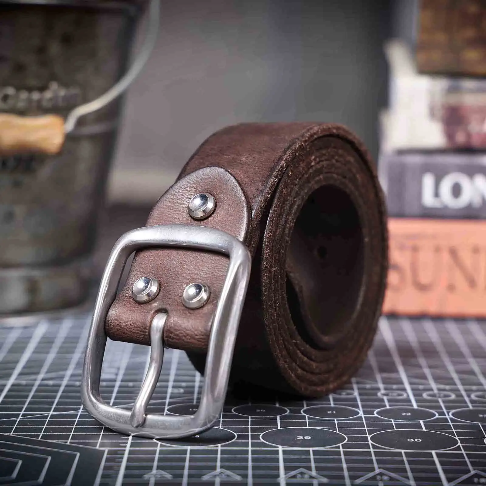 Vintage Echt leder Herren Rindsleder Gürtel Edelstahl Schnalle italienisches verdicktes Leder mit Geschenk box, ideale Wahl für Geschenk – Detail 12