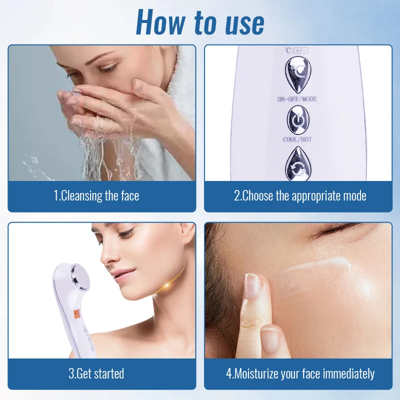 Dispositivo de cuidado de la piel fría y caliente Ataque directo de la piel Vibración ultrasónica fría y caliente alternativa Vitilidad fácil de operar