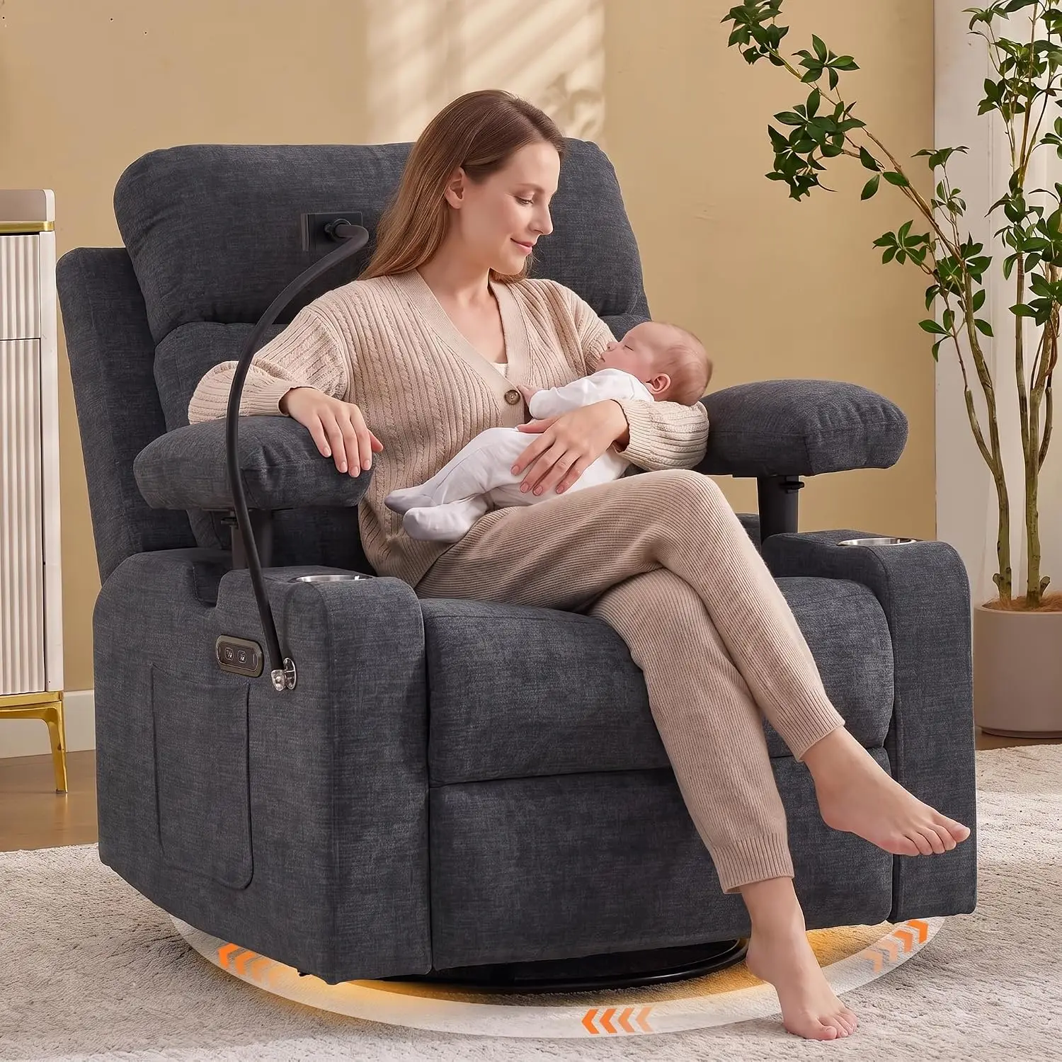 Power Nursery Recliner, Swivel Rocker Glider, Adjustable Armrests, Customized