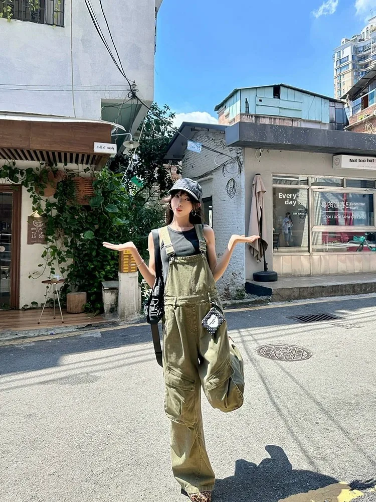 

Американский Sle повседневные джинсовые комбинезоны женские свободные широкие брюки-карго с высокой талией весеннее новое поступление винтажная рабочая одежда