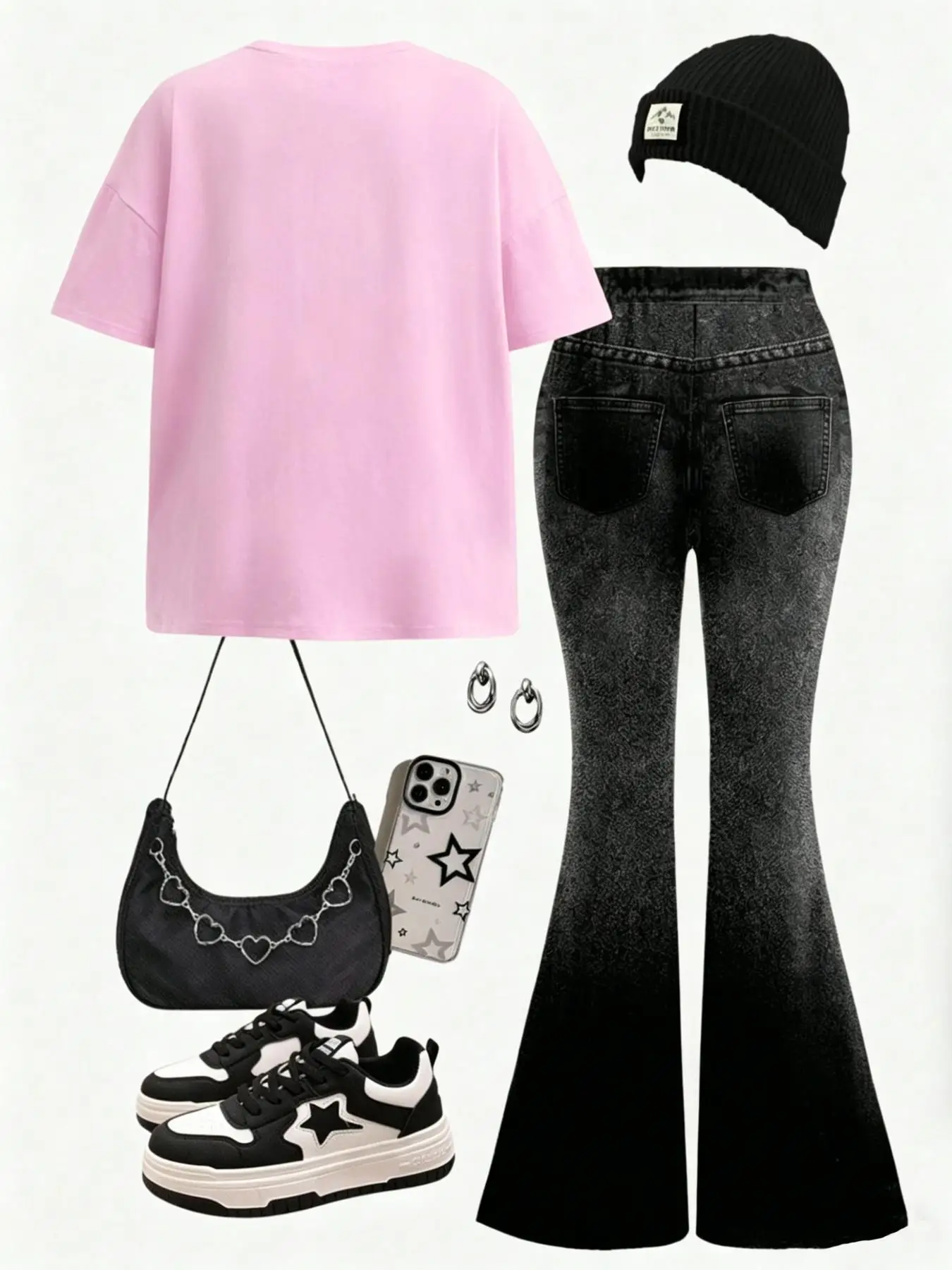 Girls' Summer Casual Outfit: Girls' Anime Print Pink T-Shirt + Flared Faux Denim Pants Two-Piece Set. Y2K Style Clothing for Girls, Suitable for Ages 3 and Above, Versatile Outfits for Home and Outings