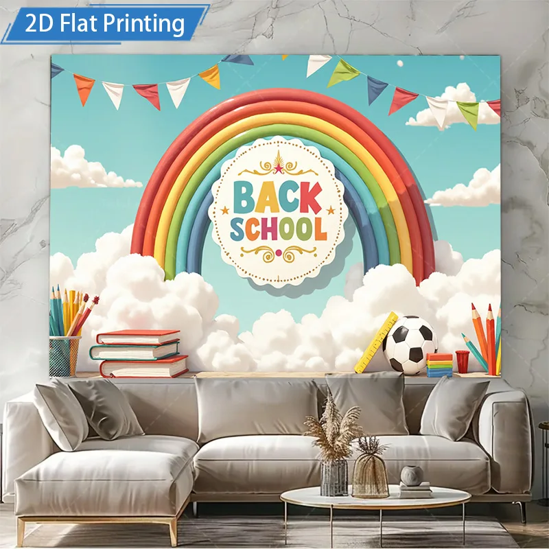 [2D FLAT] 1 قطعة 4x16 بوصة علامة معدنية العودة إلى المدرسة قوس قزح جدار الفن 2D طباعة مسطحة ديكور لغرفة الأطفال والفصول الدراسية