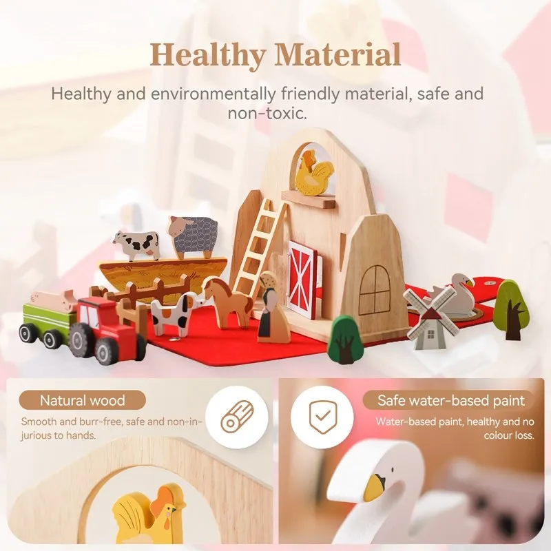 Baby Wooden Barn Removable House Toys Model Montessori Busy Box Toys Wooden Cars Animal Blocks Removable Newborn Puzzle Games