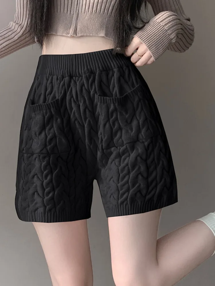 Taille haute à jambes larges tricoté cheveux torsadés ort pantalon femmes automne hiver nouveau Sle pantalons d'extérieur pantalons décontractés