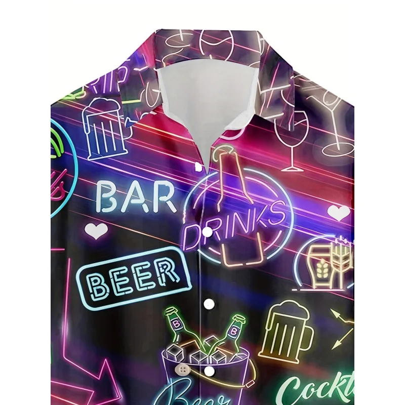 Bar Neon Light Pattern3DPrinted Men's Shirt Casual Personality Hip-Hop Party Street Hawaiian Shirt