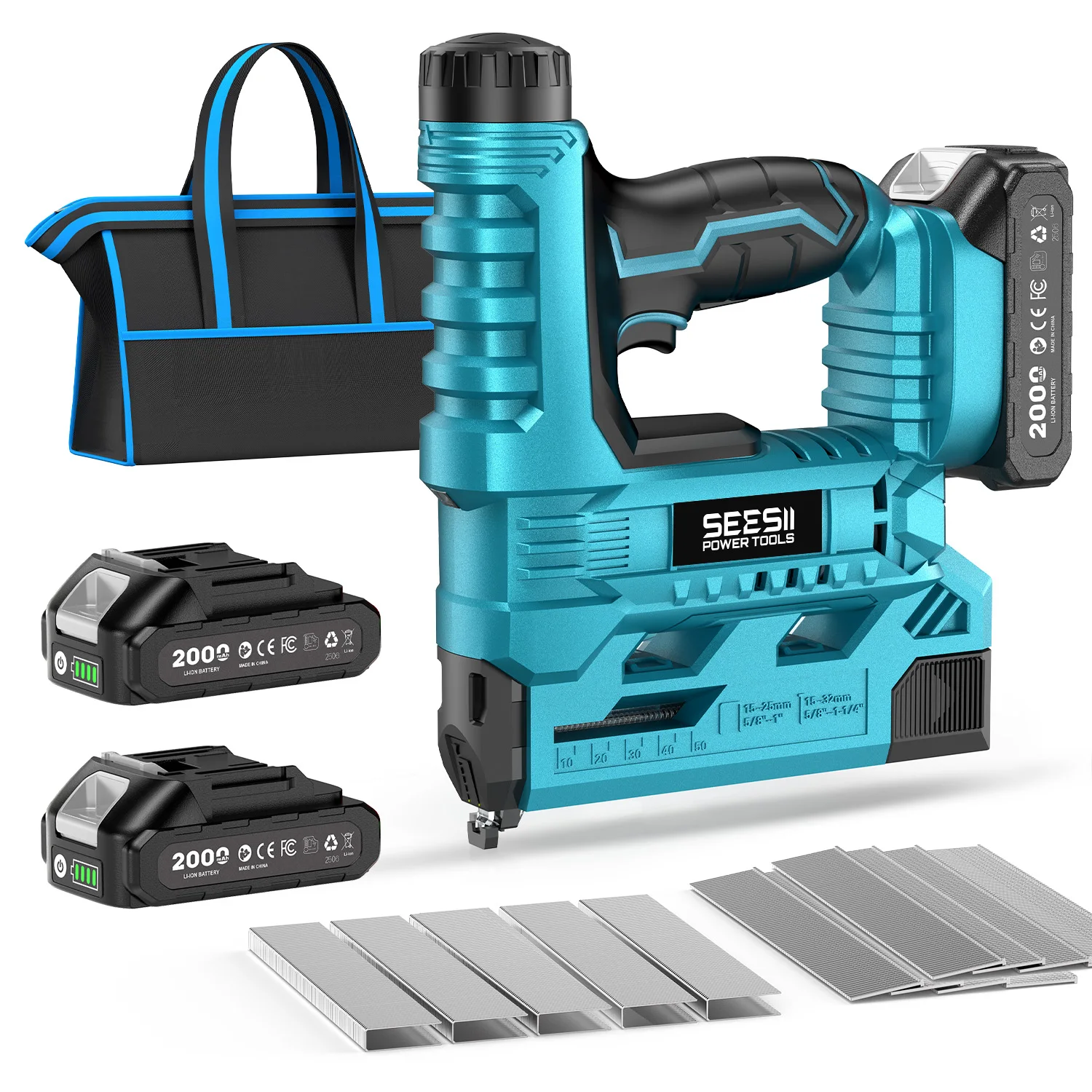 

SEESII 18 Gauge Cordless Brad Nailer 2 in 1 Cordless Nail Gun Electric Stapler 1000 Nails Gun 2 pcs 2.0Ah Battery Powered Fast Charging