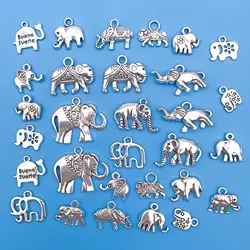 30pcs/Set Zinc Alloy Antique Silvery Elephant Shaped Charms Pendants for DIY Necklace Bracelet Earrings Jewelry Making Handmade