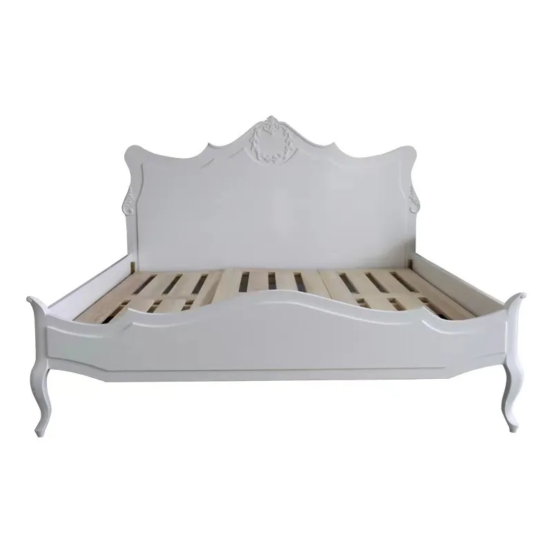 

Solid wood bed carving simple black nostalgic French minimalist light luxury backrest soft bag double bed