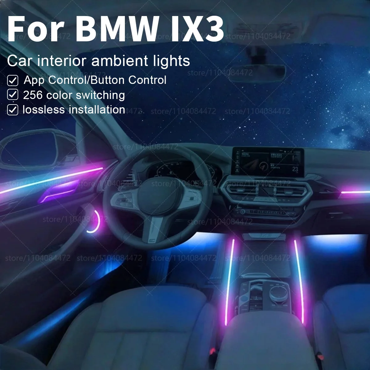 

Для BMW IX3 G08 22in1 RGB салон автомобиля акриловые автомобильные окружающие освещение RGB скрытая акриловая полоса украшения атмосфера аксессуары