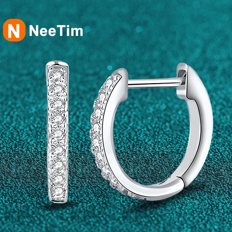 NeeTim Hoops 100% 925 Sterling Silver Real Moissanite Stud Earrings For Women Sparkling Party Jewelry Gifts with GRA Certificate