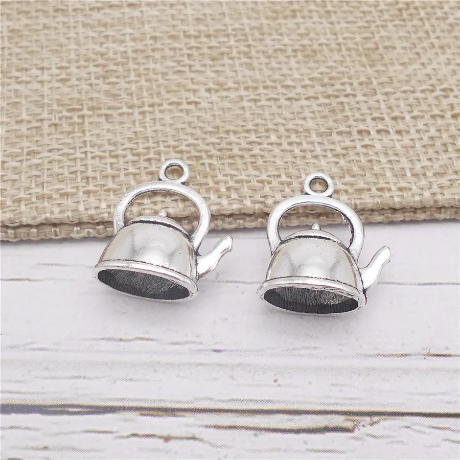 12PCS Zinc Alloy Teapot Charms Antique Silver Color Kettle Kitchenware Pendant Necklace Bracelet Handmade Jewelry Accessory