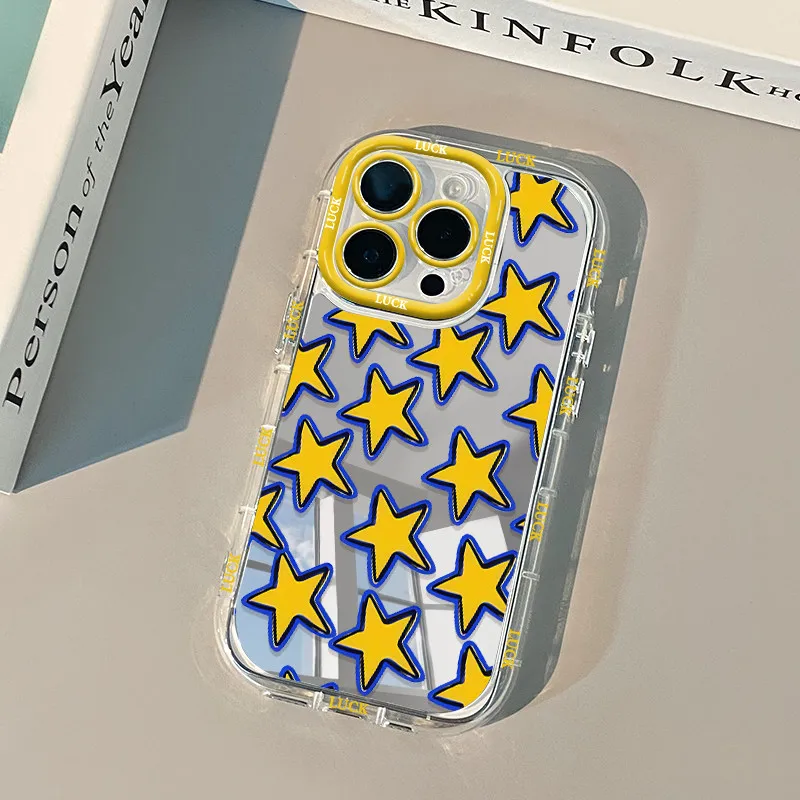 Fashionable Yellow Star Mirror Surface Phone Case For iPhone 17 Pro Max Case 16 15 14 13 12 11 Pro XR XS 7 8 Plus 16E Air Cover