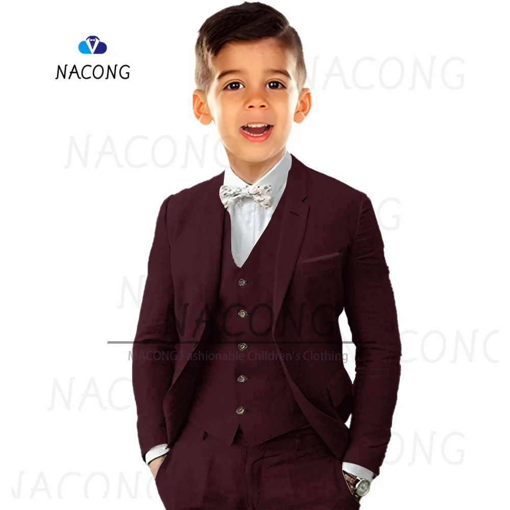 Boys Suit Summer Linen Tuxedo Wedding Party 3-piece Children\'s Suit Jacket