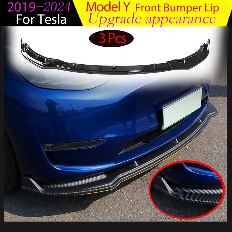 

3 шт. для Tesla Model Y 2019-2024, передний бампер, спойлер, сплиттер, передняя лопата, юбка, защитная крышка, автозапчасти