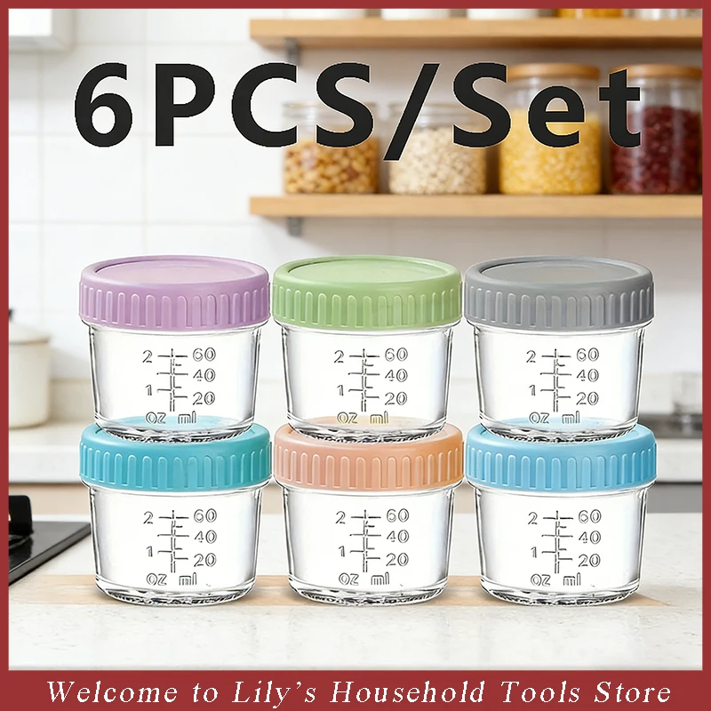 Meal Prep Overnight Oats - 120ml 6er-Set Lebensmittelechte Glas-Babynahrungsgläser mit Messbechern,