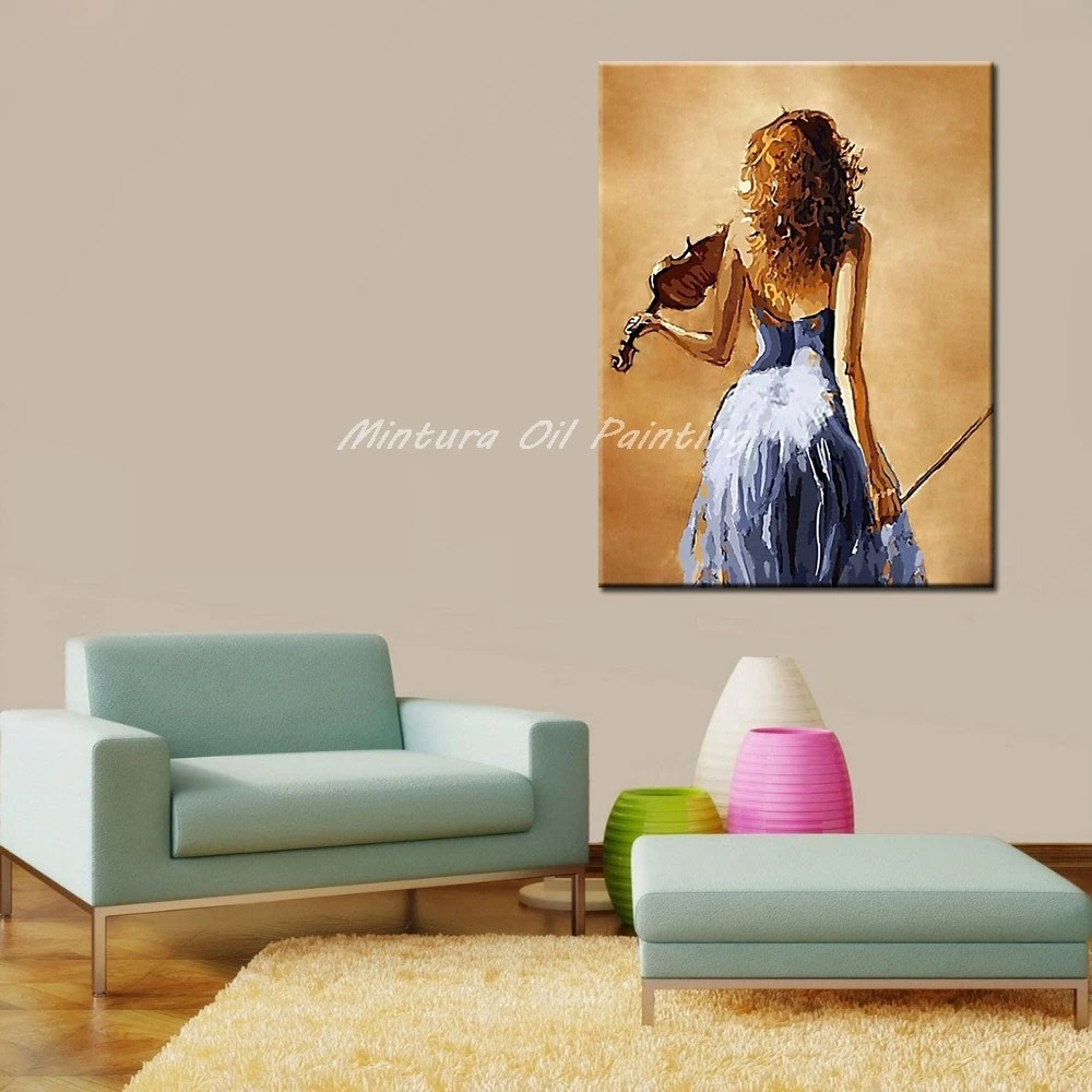 Mintura Frameless Pictures Play The Violin Hand-Painted Wall Art,Canvas,Oil Painting Hotel Decoration,Home Decor For Living Room