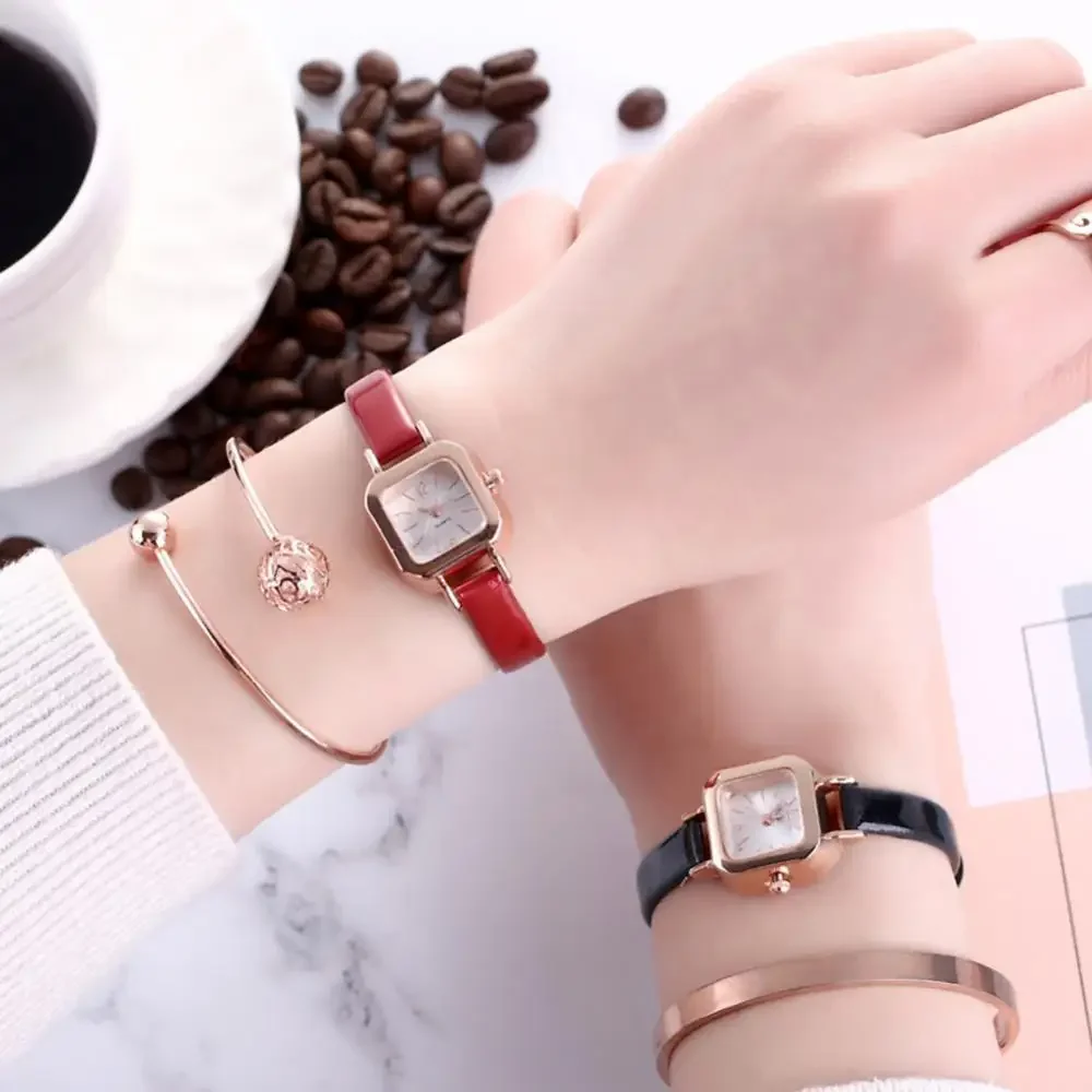 Classic Women Small Dial Square Vintage Watch Thin Leather Strap Elegant Female Quartz Leather Strap Casual Reloj Mujer 명품시계