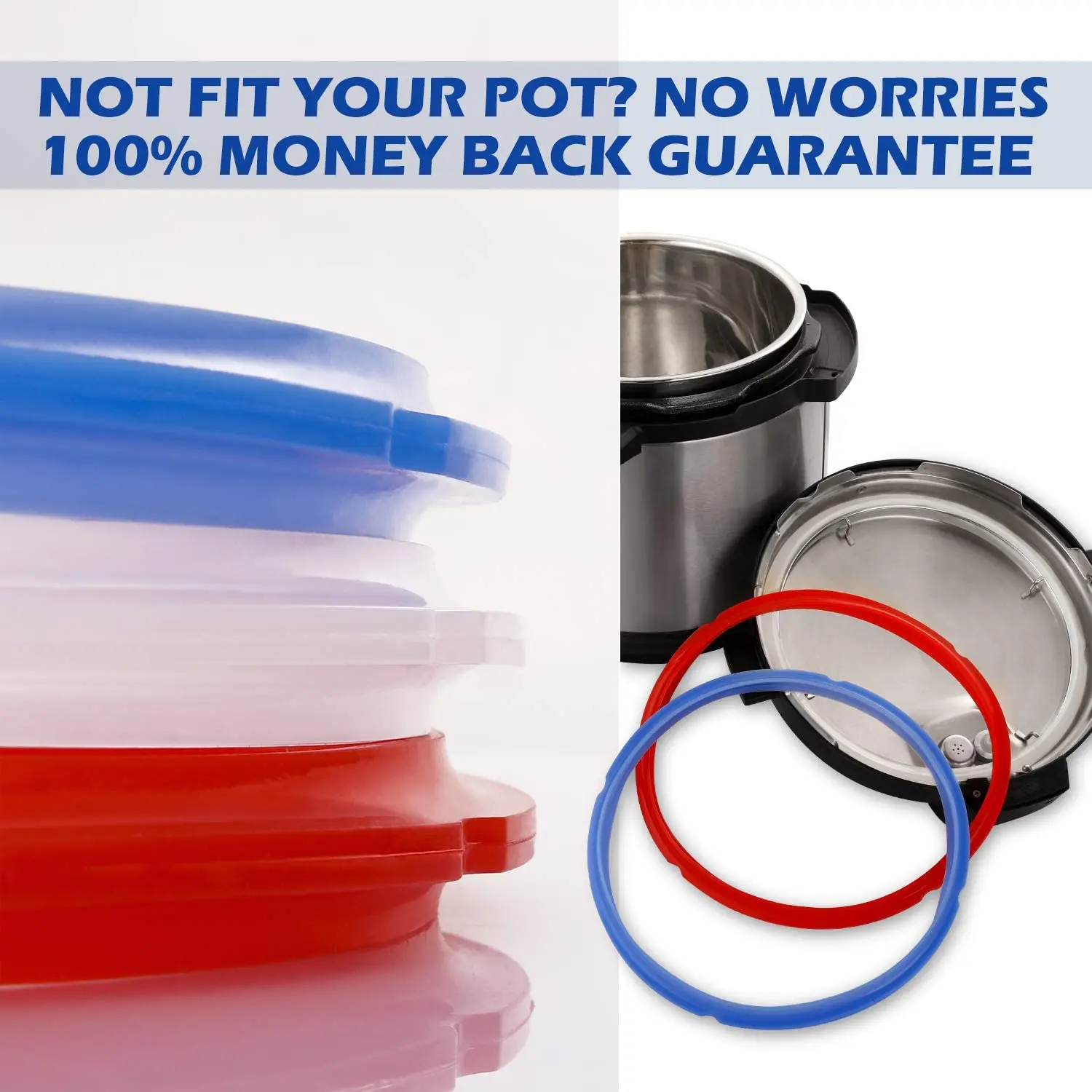 6Pcs Sealing Rings for Pot Accessories of 8Qt Models, Replacement Silicone Seal Gaskets,Red,Blued,White