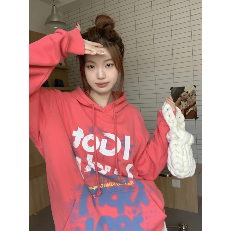 

Rose Women Sweatshirt Hoodie Printing Vintage Long Sleeve Korean Fashion Casual Y2K Style Autumn 2023 NEW Female Pullover Tops