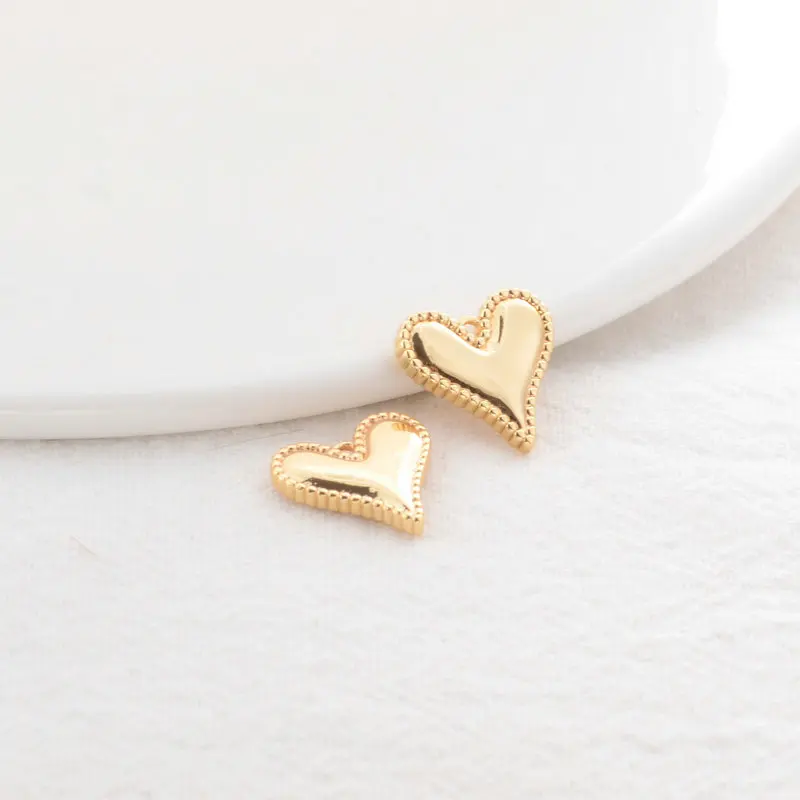 6PCS 13×14MM 14K Gold Color Plated Heart Shape Charms Pendants Jewelry Making Supplies Diy Accessories