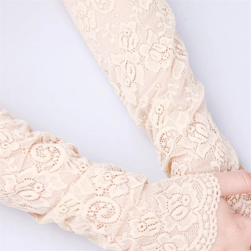 Sexy Jurk Feest Kanten Handschoen Dames Effen Bloemenprint Vingerloze Handschoenen Stretch Arm Elleboogmouwen Handschoenen Zomer Zonnebrandcrème Wanten