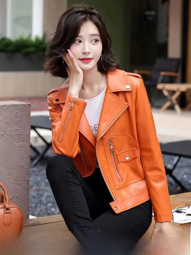 2025 Autumn Winter New Sle Haifeng Genuine eepskin Leather Jaet Women's ort Faion Bla Motorcycle Jaet