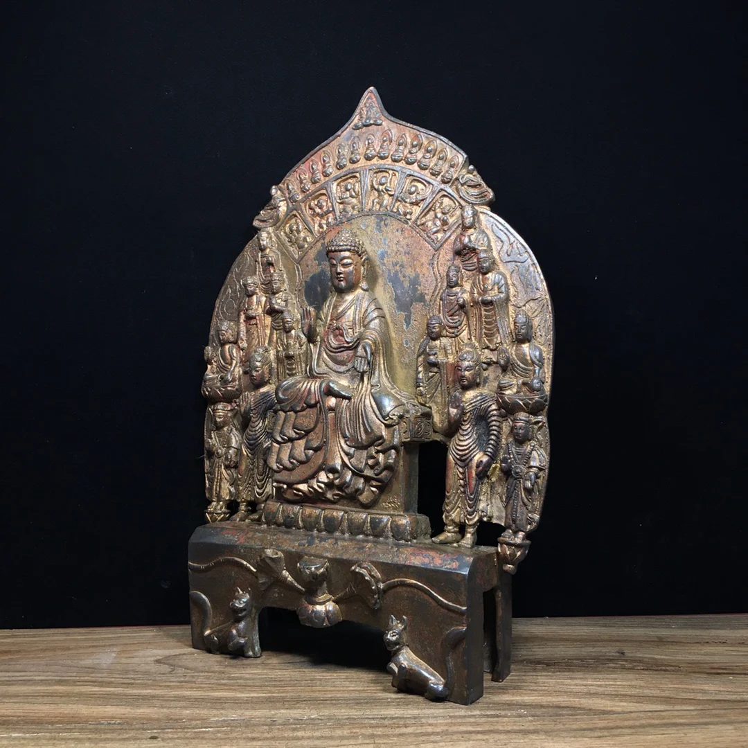 Pure copper Northern Wei Buddha statue Imitating antiques Length 22.5cm, width 5.5cm, height 32.5cm, weight 2980g