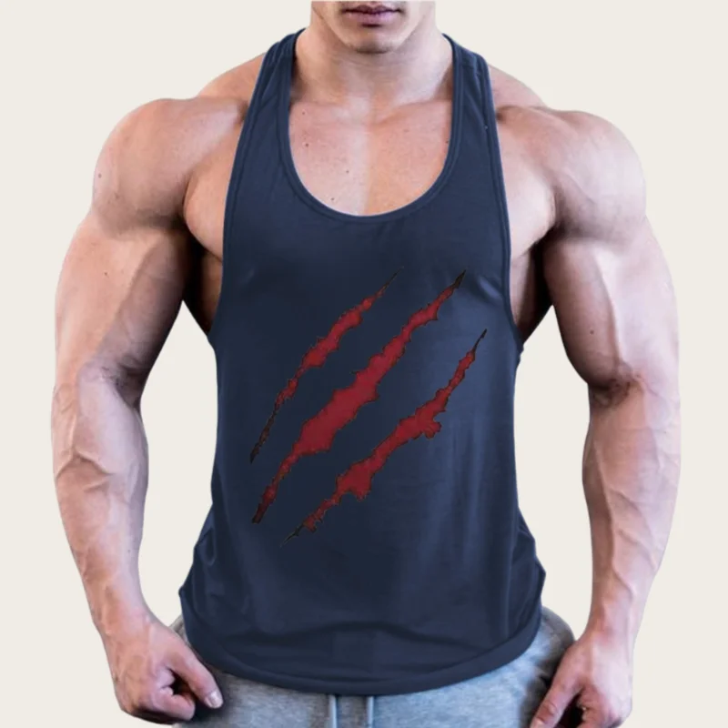 

Summer Men's Fitness Cotton Sweat-Sucking Blood Claw Print I-Shaped Sports Vest