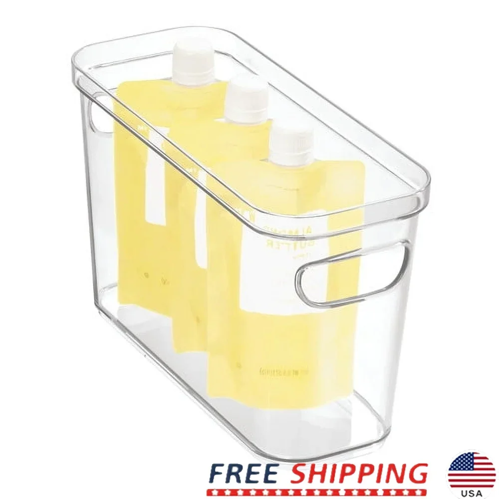 

Plastic Food Storage Canister Bin Stackable Clear Container Fridge Freezer Pantry Storage Durable One Touch Lid 4x10x6 Inches