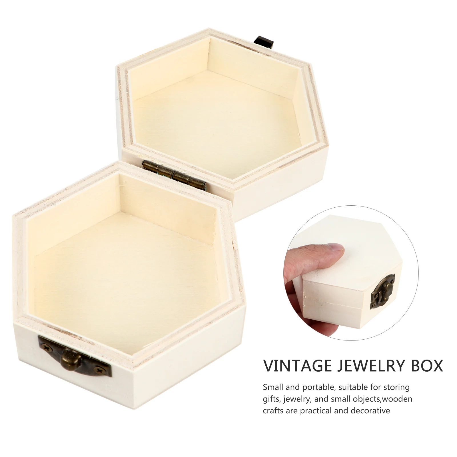 

2pcs Hexagonal Wooden Storage Box Natural Wood Craft Smooth Finish Retro Design Small Portable Gift Jewelry Organizer Box For