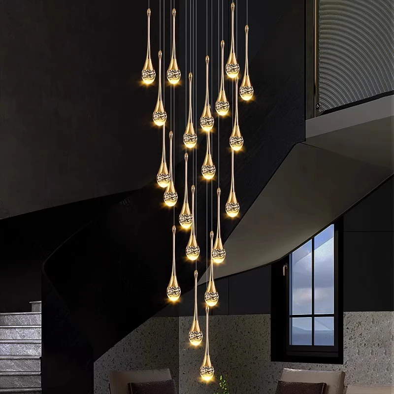 

Modern Stair Chandelier Led Living Room Bedroom Dining Hall Teahouse Study Office Atmosphere Indoor Decoration Pendant Lights