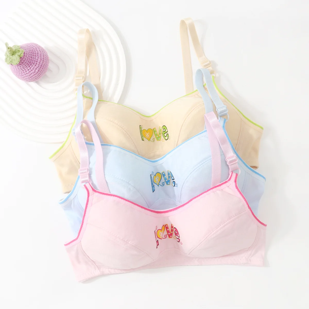 

Girls' Bra Developmental Period Bra Girls' Student Bra Breathable and Comfortable Girls' Fixed Cup Light Colored Suspender Bra
