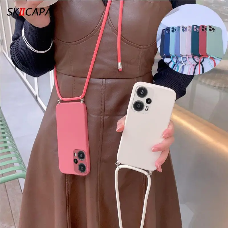 Para Xiaomi Redmi 12 12c funda con cordón suave para Redmi A1 10X 10C 9A 9T 8 collar cruzado correa cadena de cordón funda de teléfono de silicona