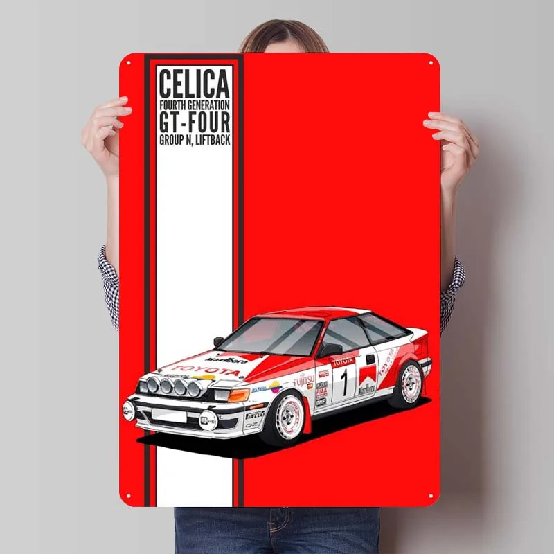 Toyota Celica Rally Tinplate Sign Car Poster Gaming Room Decoration Retro Metal Sign for Garage Wall Art Decoration Club America