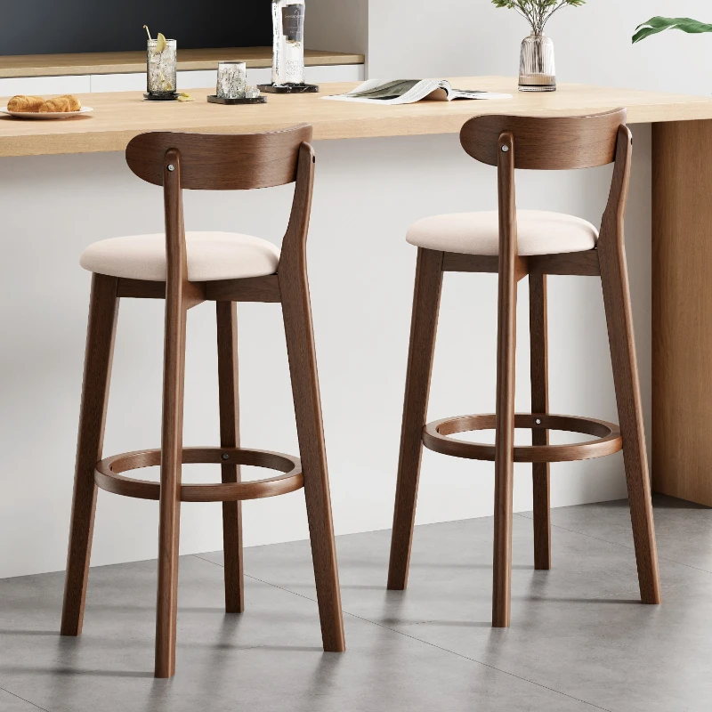Chaise de Bar moderne en bois massif, tabouret haut de café, Design ergonomique, chaise à dossier confortable pour la maison, salon, salle à manger