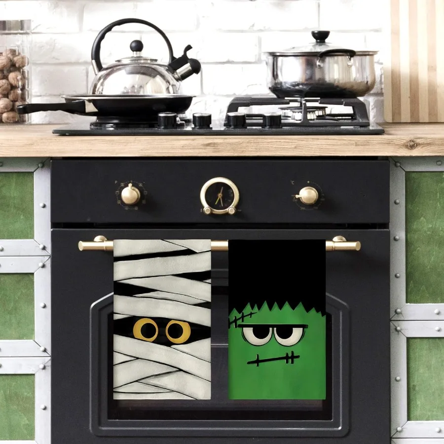 مناشف المطبخ للهالوين جاك يا فانوس مناشف الأطباق وجه مخيف المومياء القط الأسود Fran.kenstein ديكور زينة الهالوين لـ H