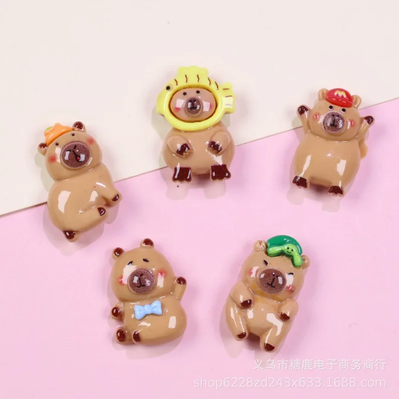 5PCS Hot Kawaii Kapibala Series Resin Toy Cute Cartoon Exquisite Creativity DIY Mobile Phone Case Hair Clip Material Supplies