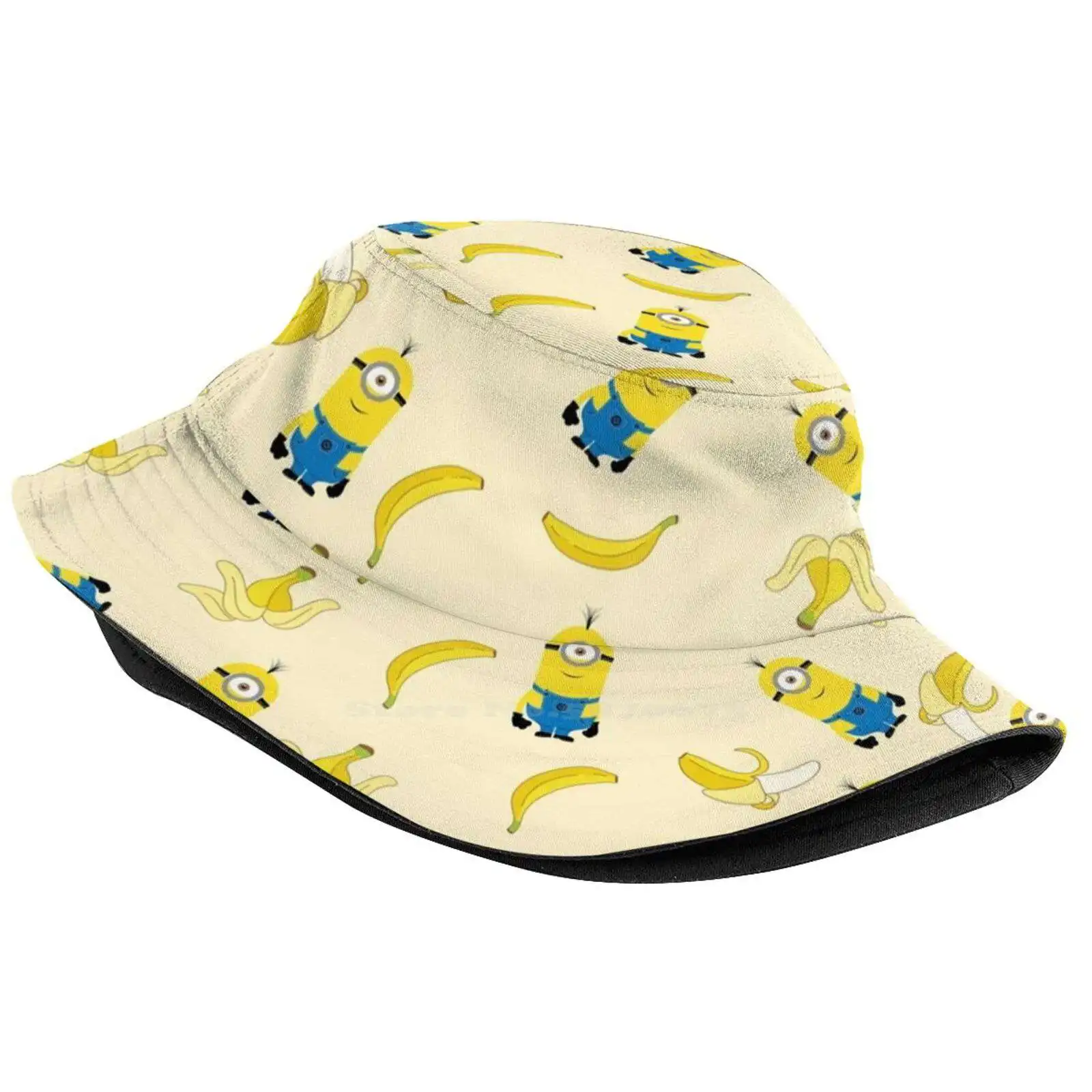 Pattern Design Printed Travel Bucket Hats Yellow Blue Banana Codyko Cartoon Kids Cute Funny Movie Heroes Sarcasm Quote Kawaii