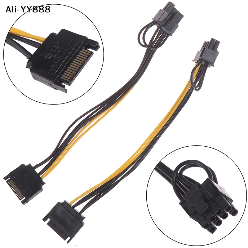 【Yy8】【ZYAH】1pc 15pin SATA Cable Male to 8pin(6+2) PCI-E Power Cable 20cm for Graphic Card