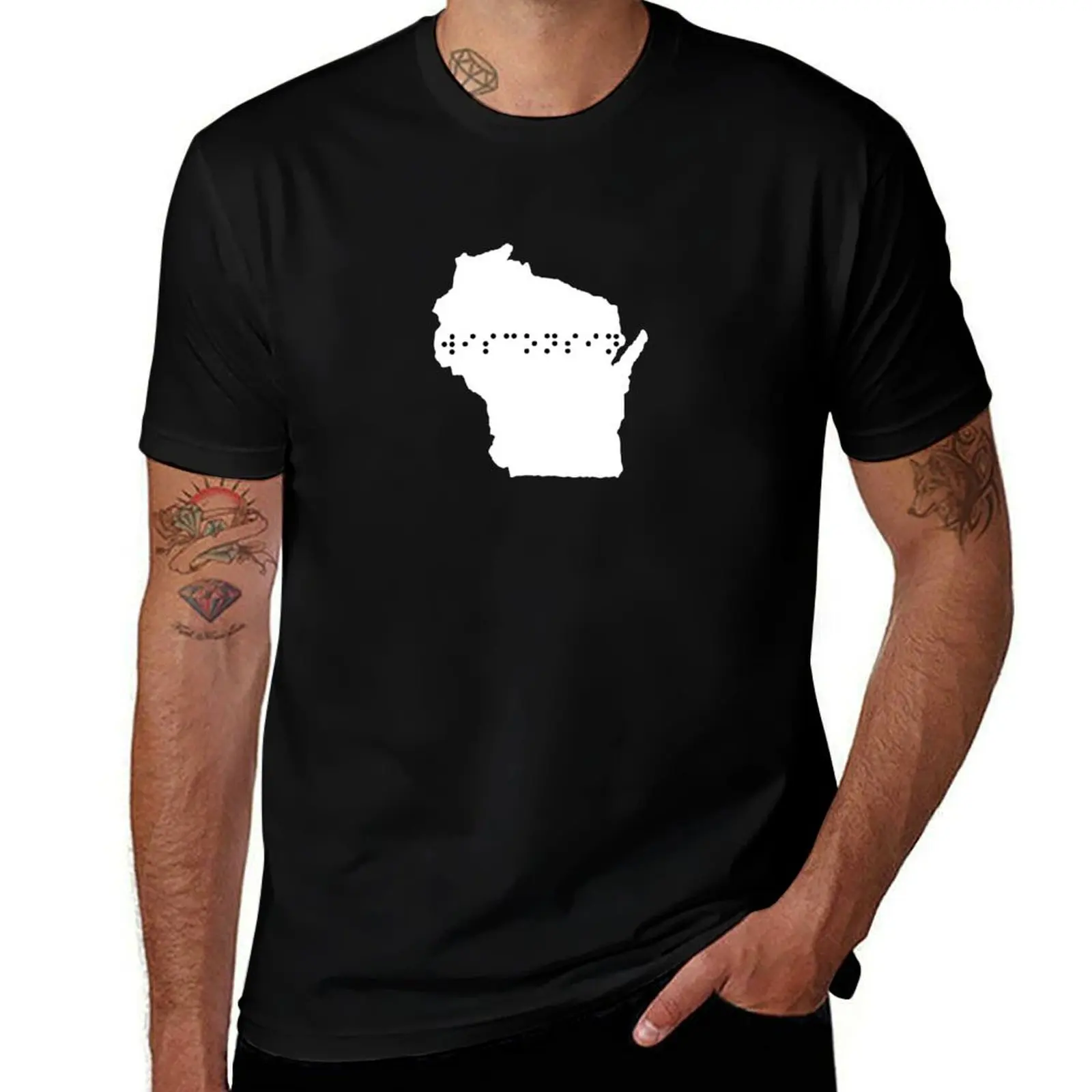 

WISCONSIN State Shape Braille Shirt T-Shirt Festival Party Tee Top