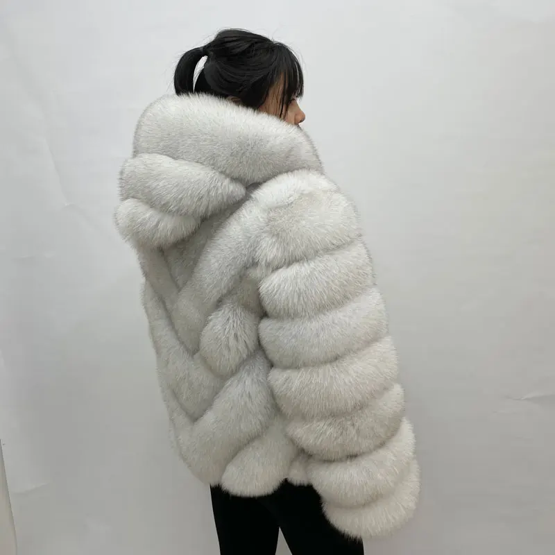 Frauen winter mäntel Echt Fuchs Pelz Mantel Dicke Warme Volle Hülsen Kapuze Hohe Qualität Natürliche Pelz Mode Jacke Anpassbare größe
